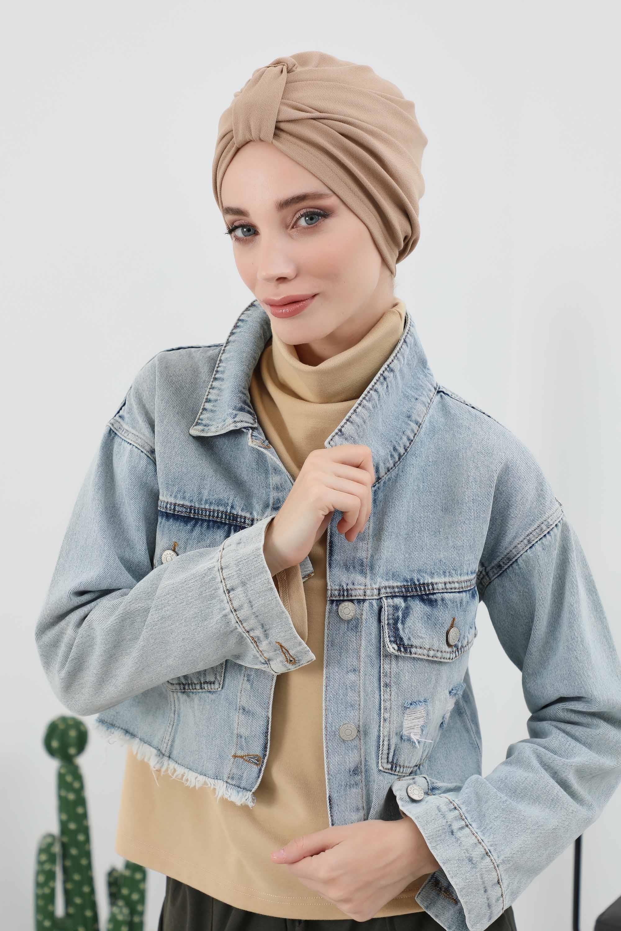 Fashionable Instant Turban Bonnet for Women, Warm Winter Chemo Headwear, Easy Wrap Stylish Winter Bonnet Cap,B-68IV Sand Brown