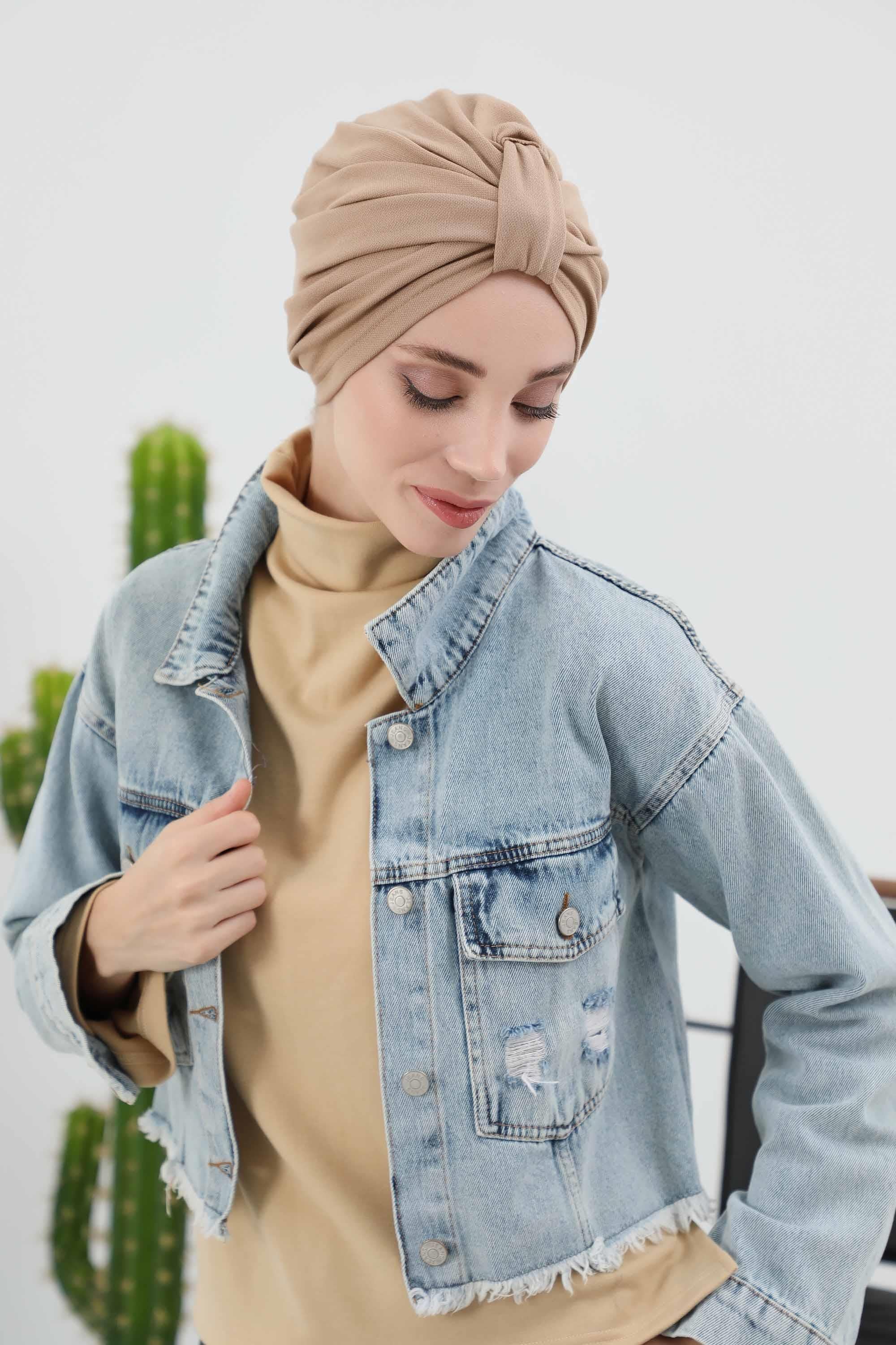 Fashionable Instant Turban Bonnet for Women, Warm Winter Chemo Headwear, Easy Wrap Stylish Winter Bonnet Cap,B-68IV Sand Brown