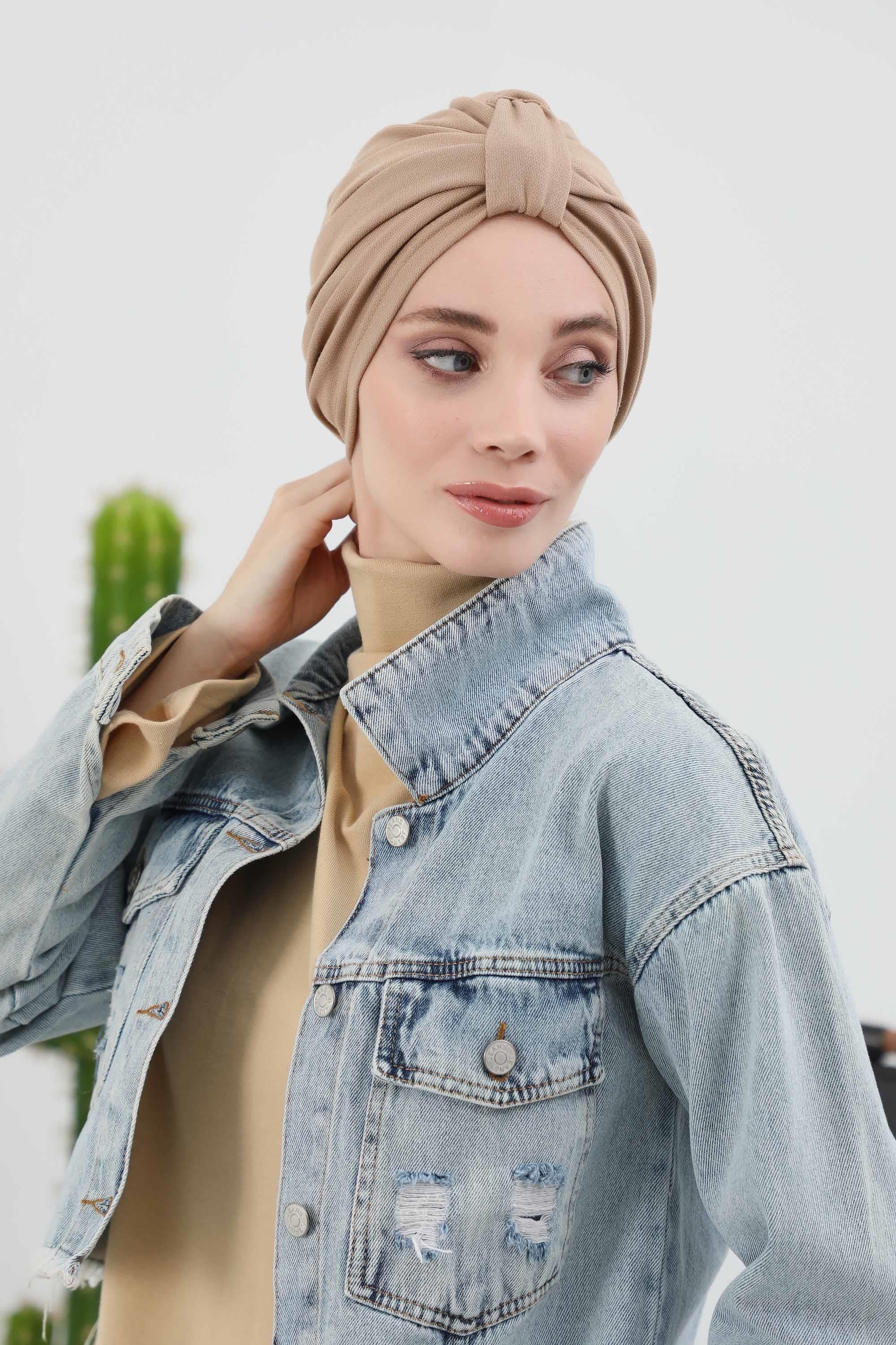 Fashionable Instant Turban Bonnet for Women, Warm Winter Chemo Headwear, Easy Wrap Stylish Winter Bonnet Cap,B-68IV Sand Brown