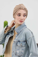 Fashionable Instant Turban Bonnet for Women, Warm Winter Chemo Headwear, Easy Wrap Stylish Winter Bonnet Cap,B-68IV Sand Brown