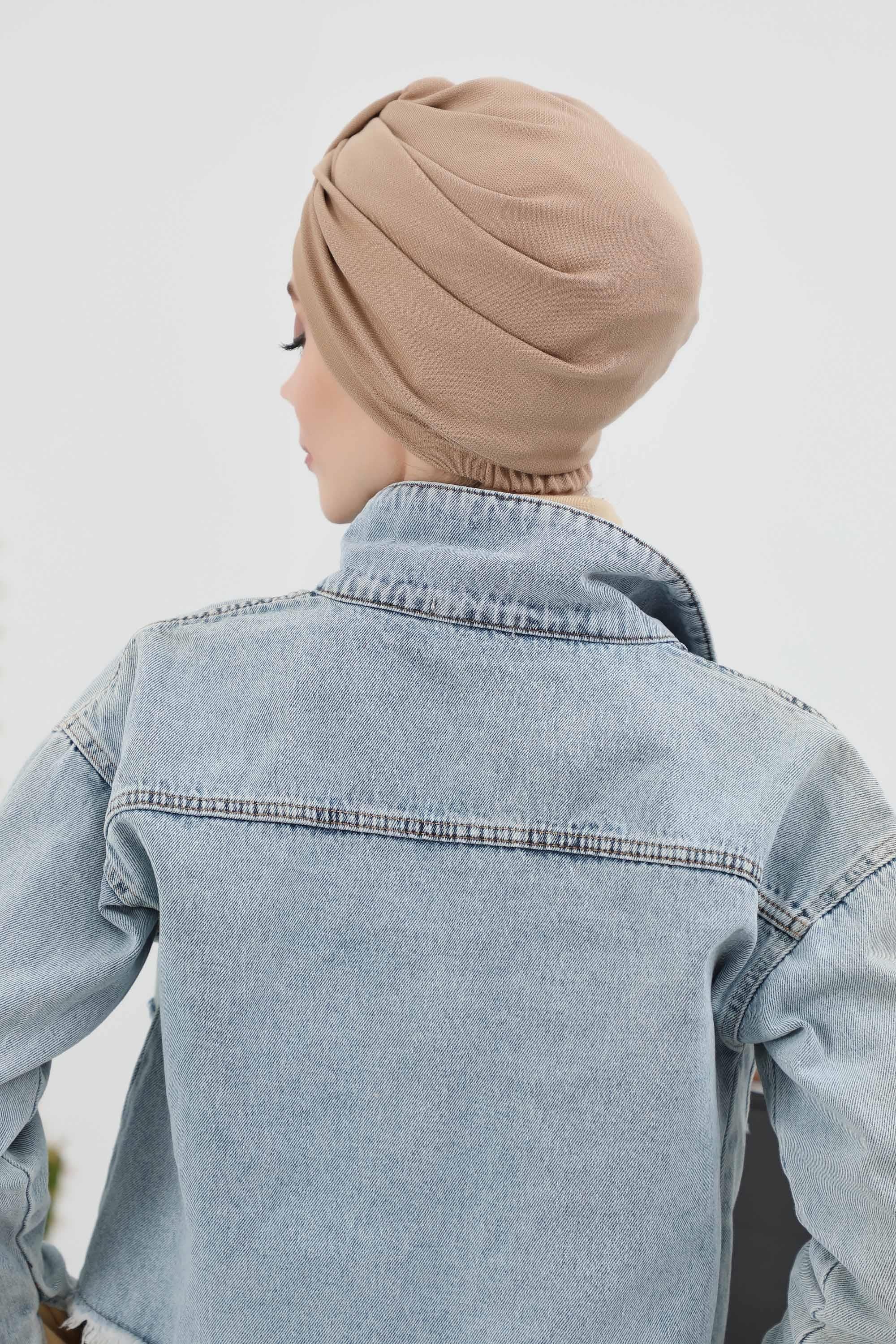 Fashionable Instant Turban Bonnet for Women, Warm Winter Chemo Headwear, Easy Wrap Stylish Winter Bonnet Cap,B-68IV Sand Brown