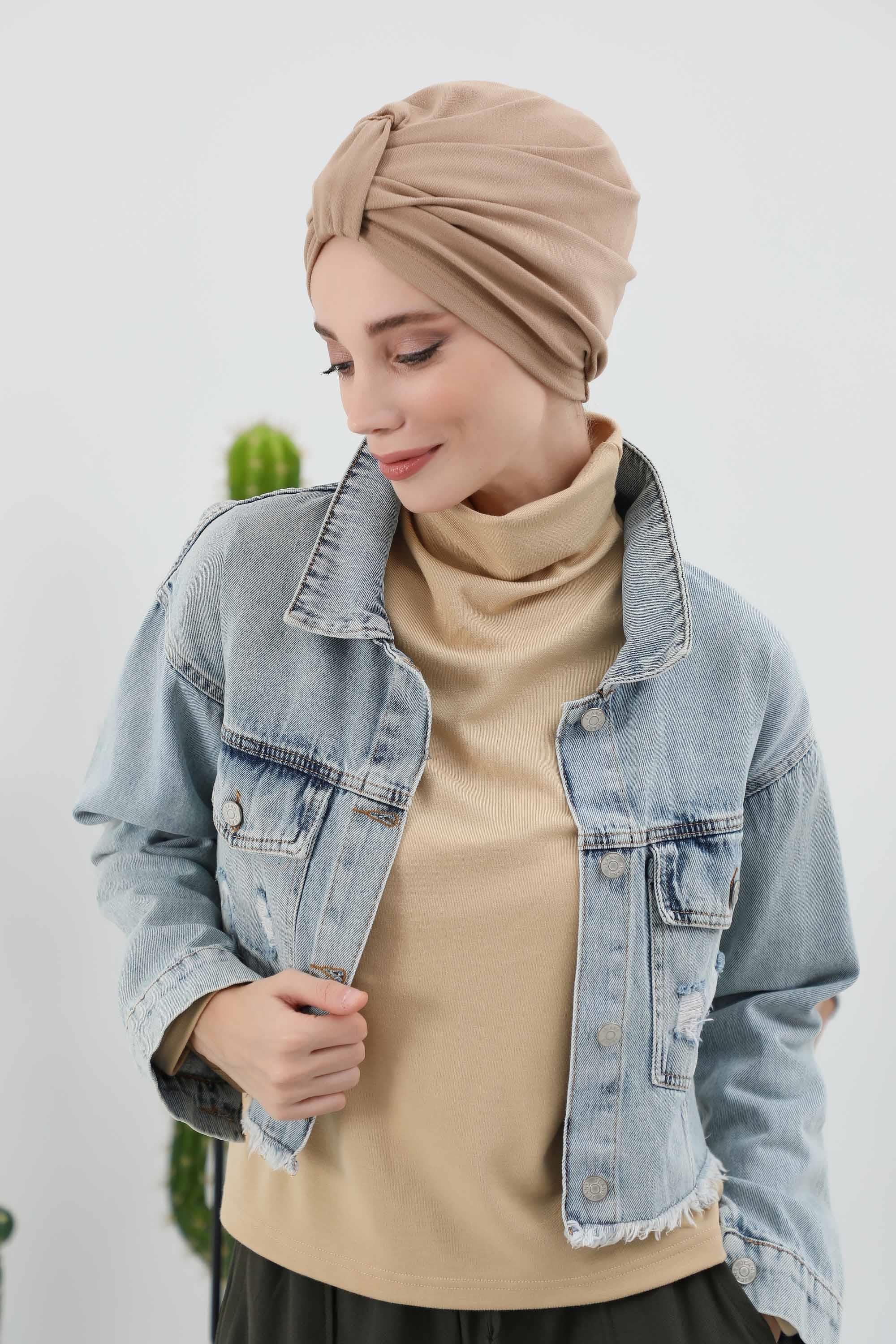 Fashionable Instant Turban Bonnet for Women, Warm Winter Chemo Headwear, Easy Wrap Stylish Winter Bonnet Cap,B-68IV Sand Brown