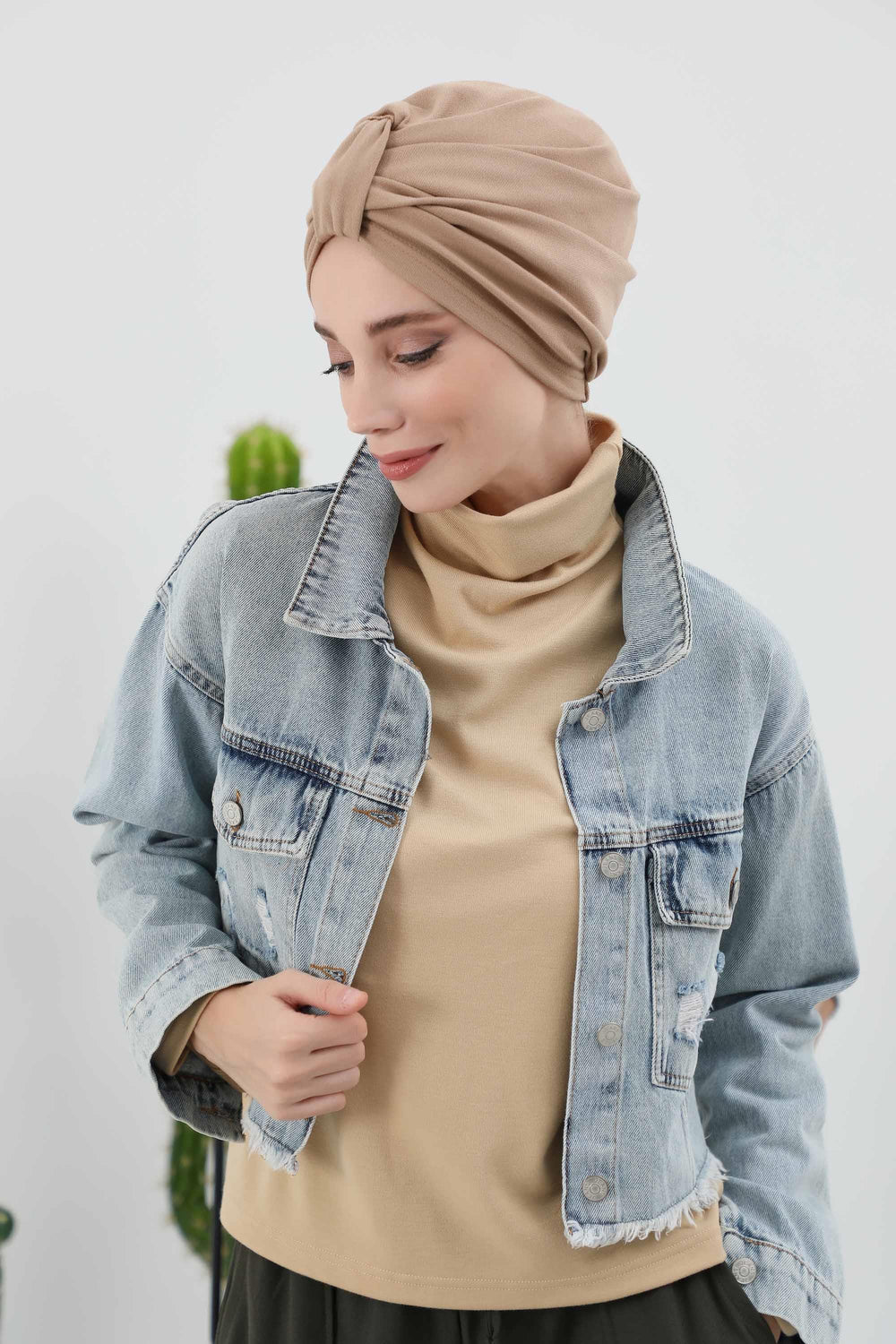 Fashionable Instant Turban Bonnet for Women, Warm Winter Chemo Headwear, Easy Wrap Stylish Winter Bonnet Cap,B-68IV Sand Brown