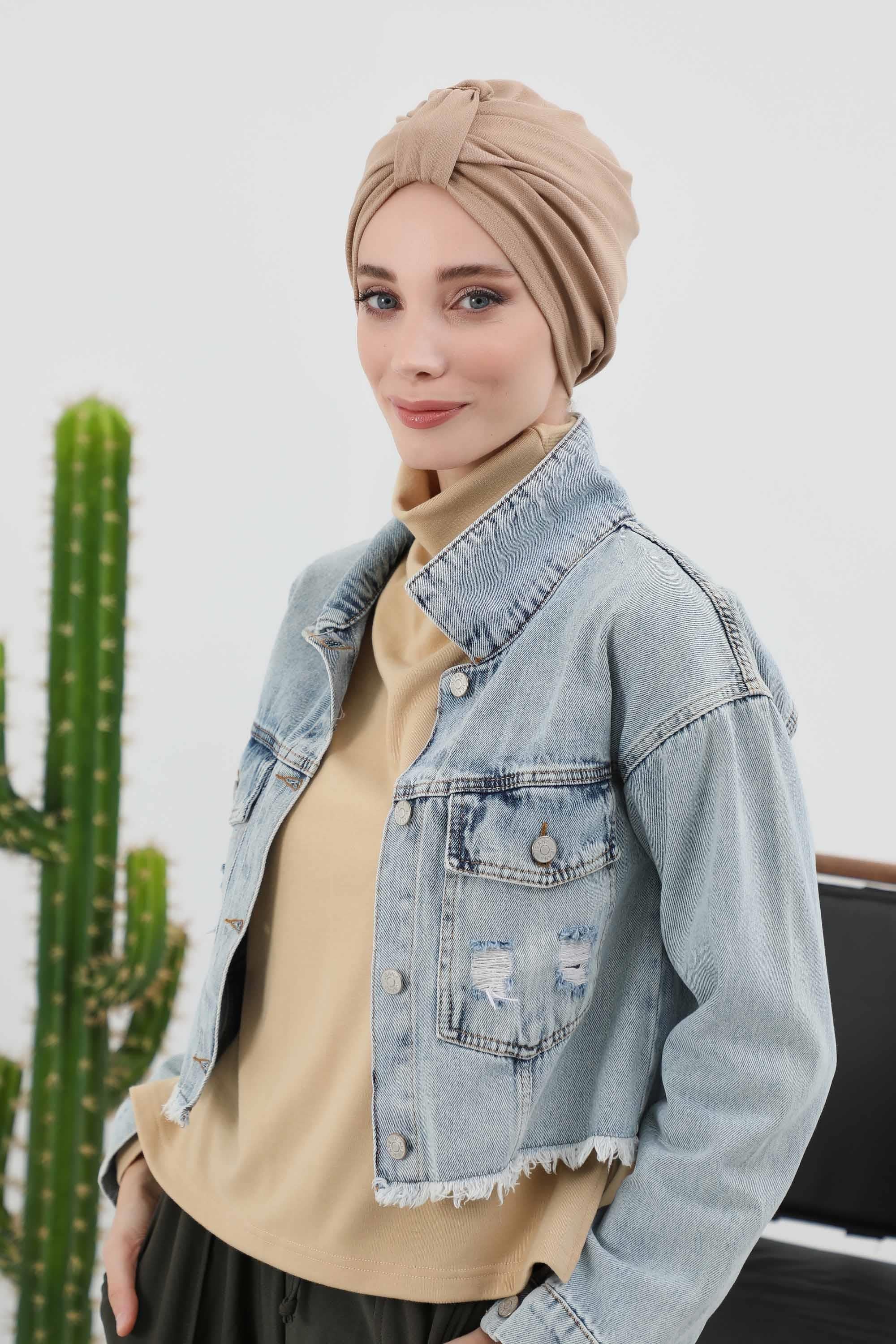 Fashionable Instant Turban Bonnet for Women, Warm Winter Chemo Headwear, Easy Wrap Stylish Winter Bonnet Cap,B-68IV Sand Brown