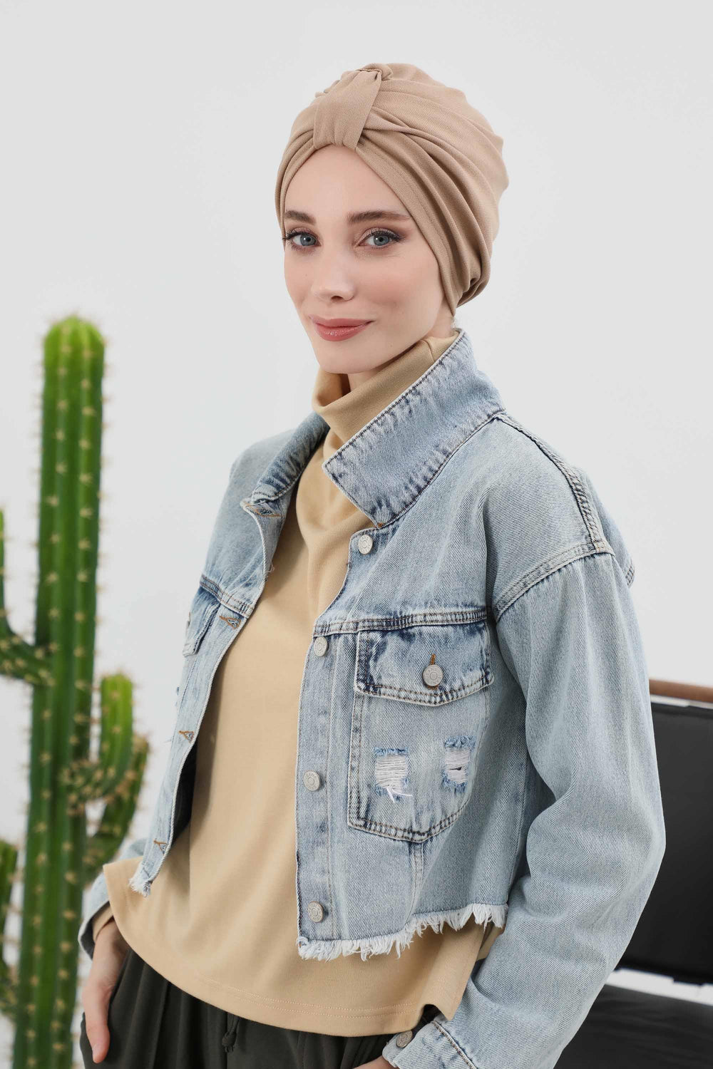 Fashionable Instant Turban Bonnet for Women, Warm Winter Chemo Headwear, Easy Wrap Stylish Winter Bonnet Cap,B-68IV Sand Brown