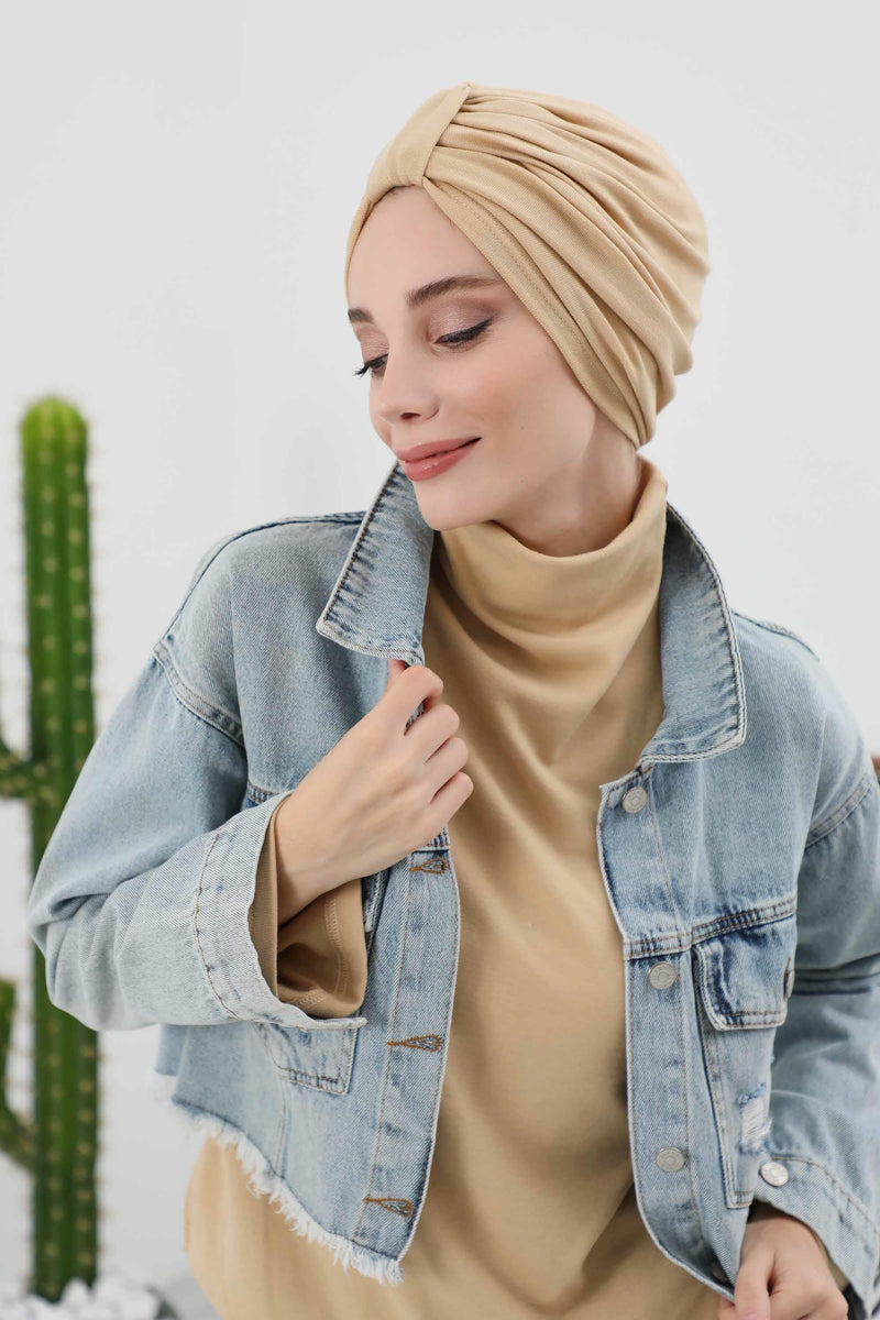 Gemütlicher, gerippter Winterturban aus Stretchmaterial für Krebspatientinnen, leicht zu tragender Instant-Turban-Hijab, weiches Chemo-Kopftuch für Frauen, B-68RB