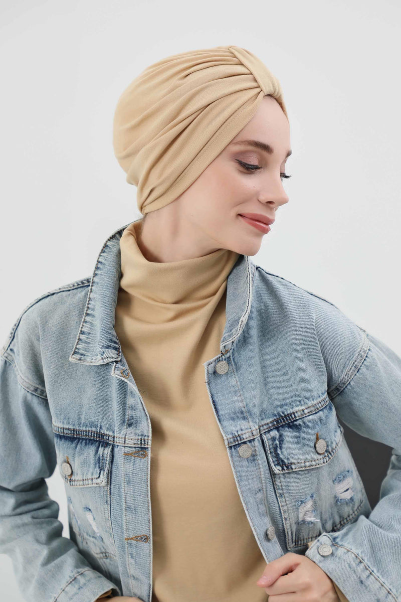 Gemütlicher, gerippter Winterturban aus Stretchmaterial für Krebspatientinnen, leicht zu tragender Instant-Turban-Hijab, weiches Chemo-Kopftuch für Frauen, B-68RB