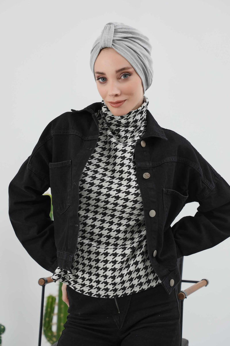 Gemütlicher, gerippter Winterturban aus Stretchmaterial für Krebspatientinnen, leicht zu tragender Instant-Turban-Hijab, weiches Chemo-Kopftuch für Frauen, B-68RB