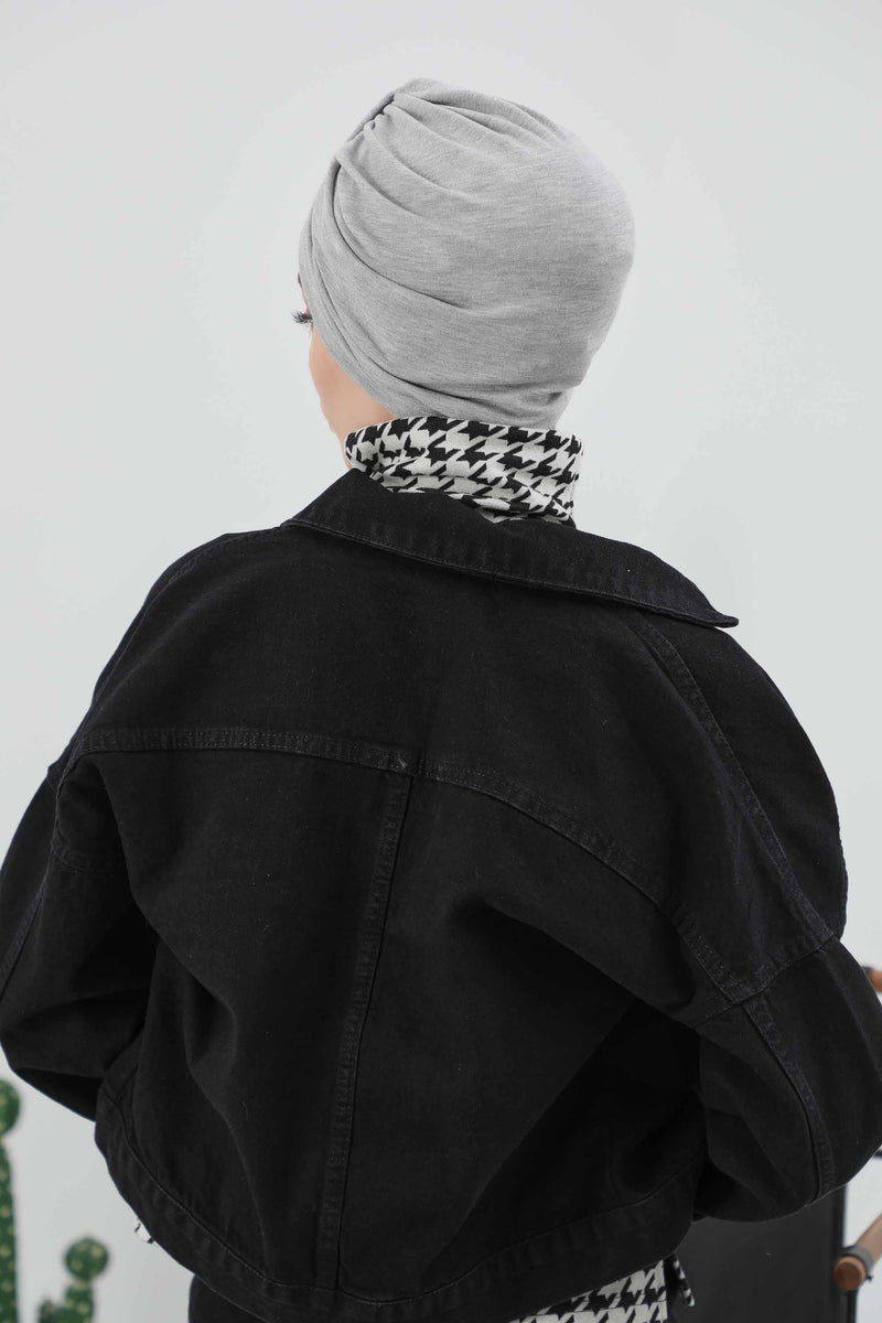 Gemütlicher, gerippter Winterturban aus Stretchmaterial für Krebspatientinnen, leicht zu tragender Instant-Turban-Hijab, weiches Chemo-Kopftuch für Frauen, B-68RB