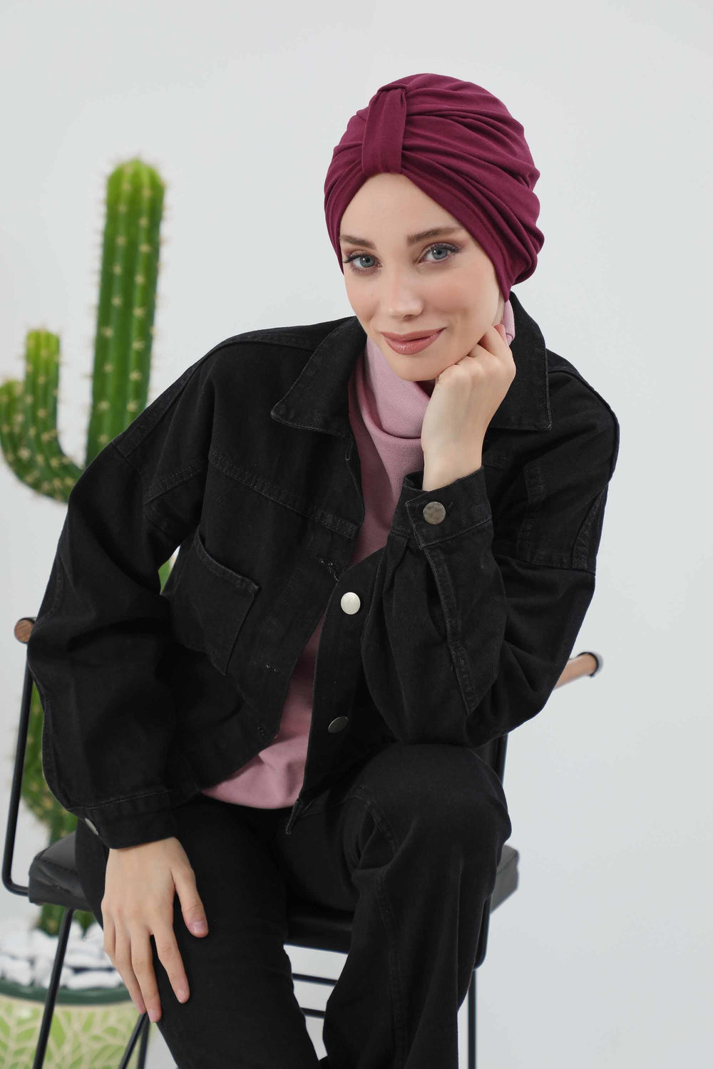 Cozy Stretch Ribbed Winter Turban for Cancer Patients, Easy-Wear Instant Turban Hijab, Soft Chemo Headscarf for Women,B-68RB Maroon