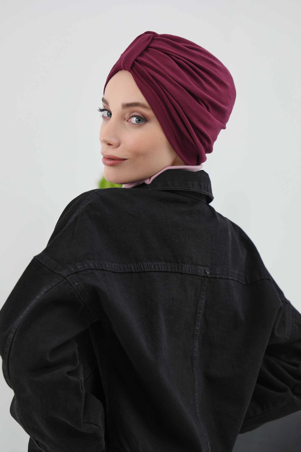 Cozy Stretch Ribbed Winter Turban for Cancer Patients, Easy-Wear Instant Turban Hijab, Soft Chemo Headscarf for Women,B-68RB Maroon