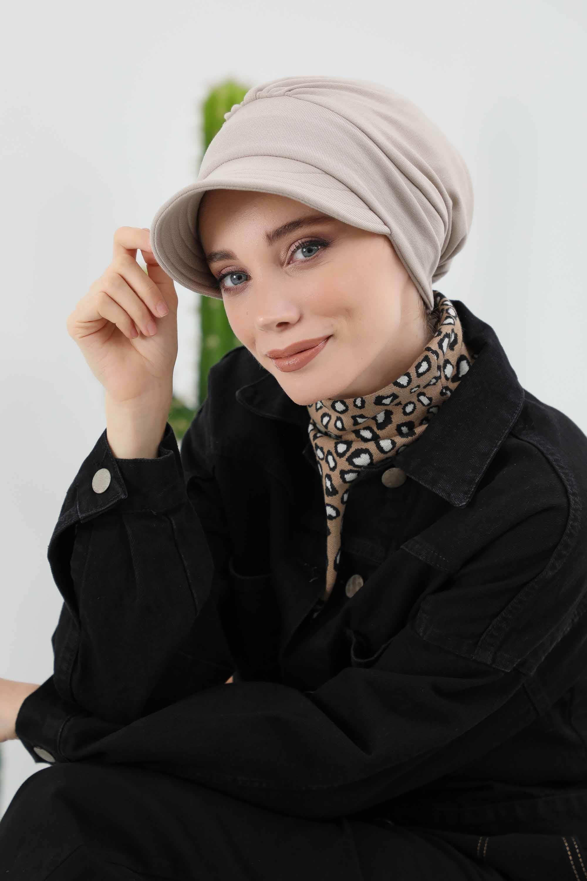 Chic Winter Visor Turban Hat for Women, Warm Ribbed Polyviscose Headwrap, Fashionable Polyviscose Headwrap for Winter,B-73RB