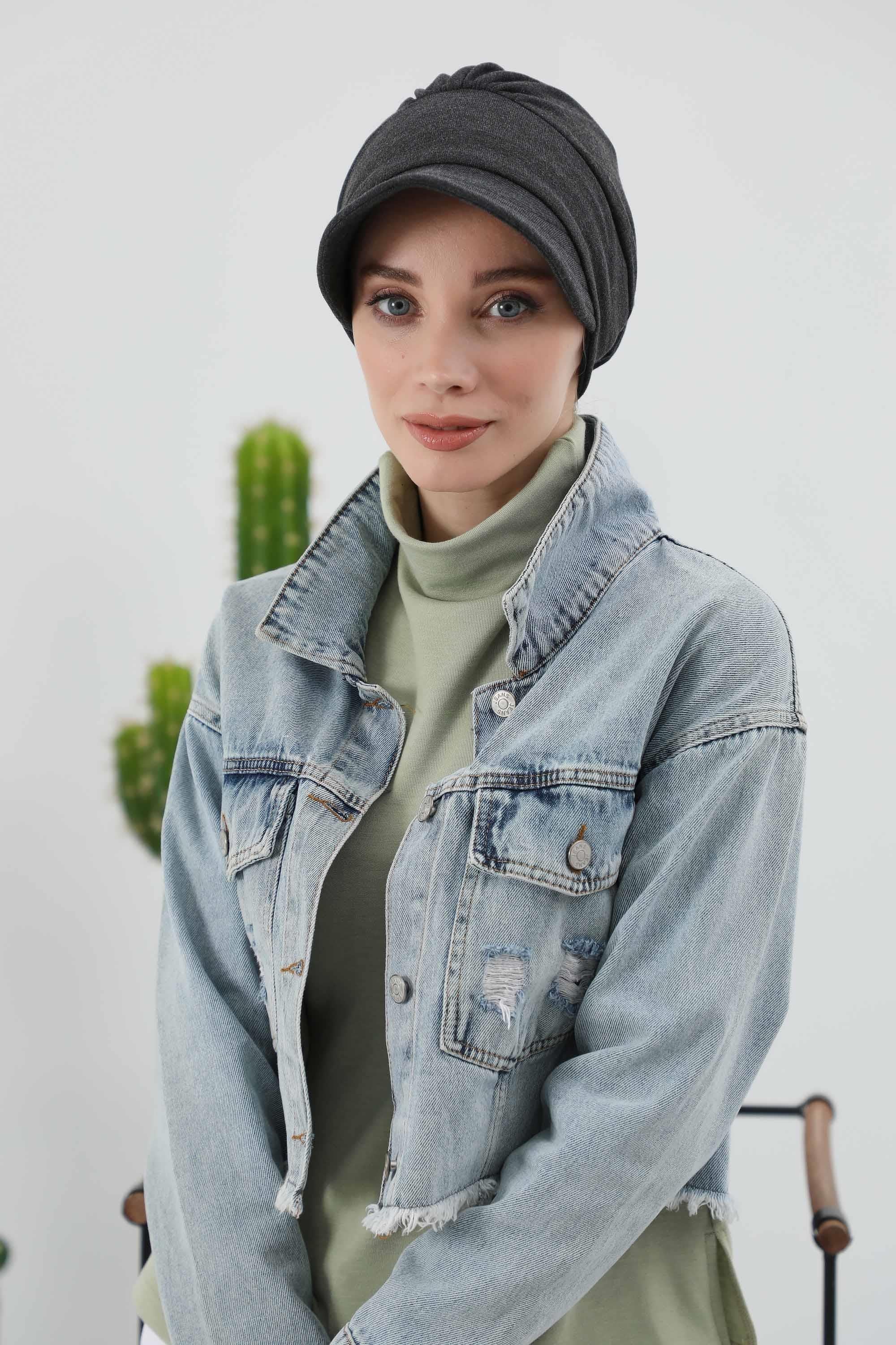 Chic Winter Visor Turban Hat for Women, Warm Ribbed Polyviscose Headwrap, Fashionable Polyviscose Headwrap for Winter,B-73RB