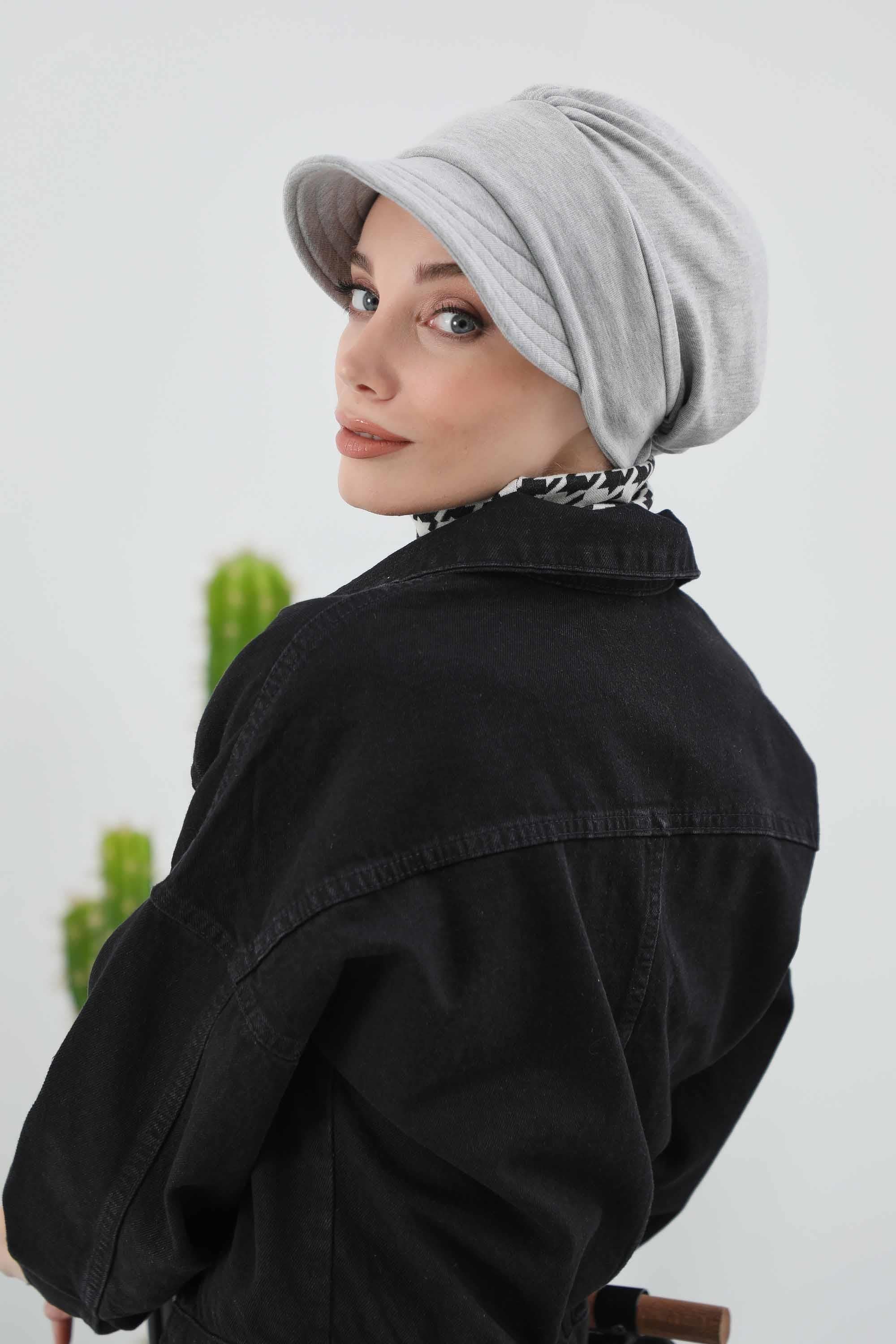 Chic Winter Visor Turban Hat for Women, Warm Ribbed Polyviscose Headwrap, Fashionable Polyviscose Headwrap for Winter,B-73RB