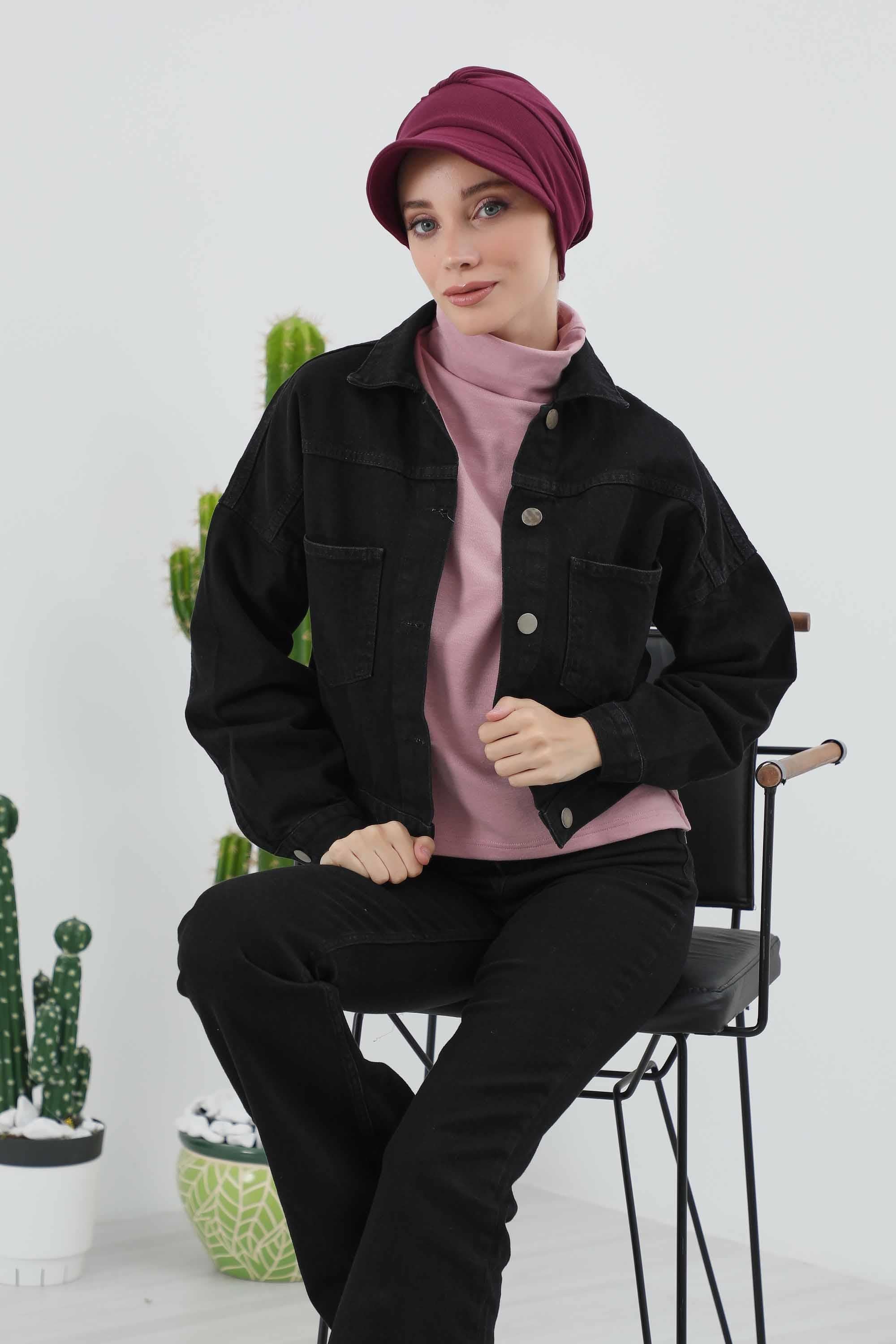 Chic Winter Visor Turban Hat for Women, Warm Ribbed Polyviscose Headwrap, Fashionable Polyviscose Headwrap for Winter,B-73RB