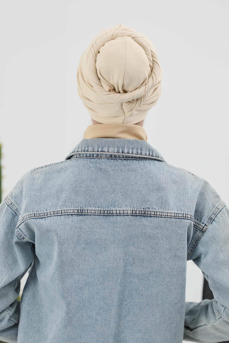 Seamless Winter Turban Bonnet with Integrated Scarf, Cozy Ribbed Headwrap for Women, Stylish Instant Turban Bonnet for Women,B-81RB