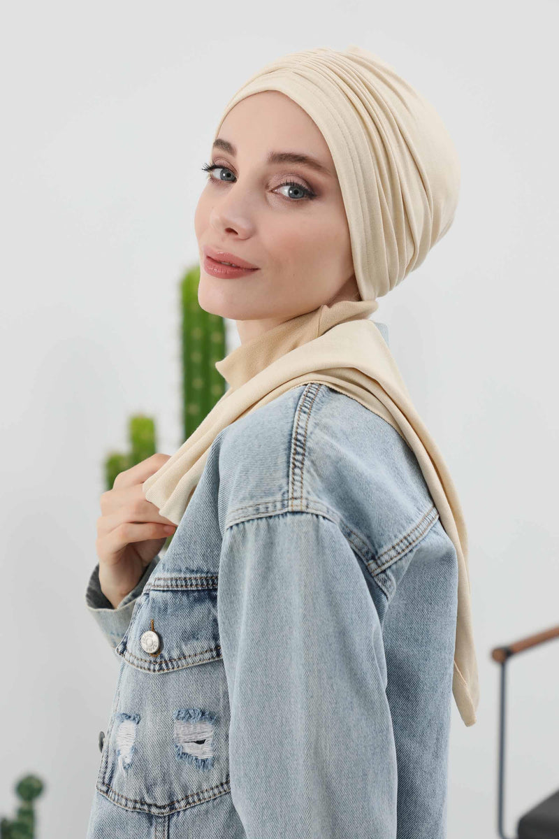 Seamless Winter Turban Bonnet with Integrated Scarf, Cozy Ribbed Headwrap for Women, Stylish Instant Turban Bonnet for Women,B-81RB