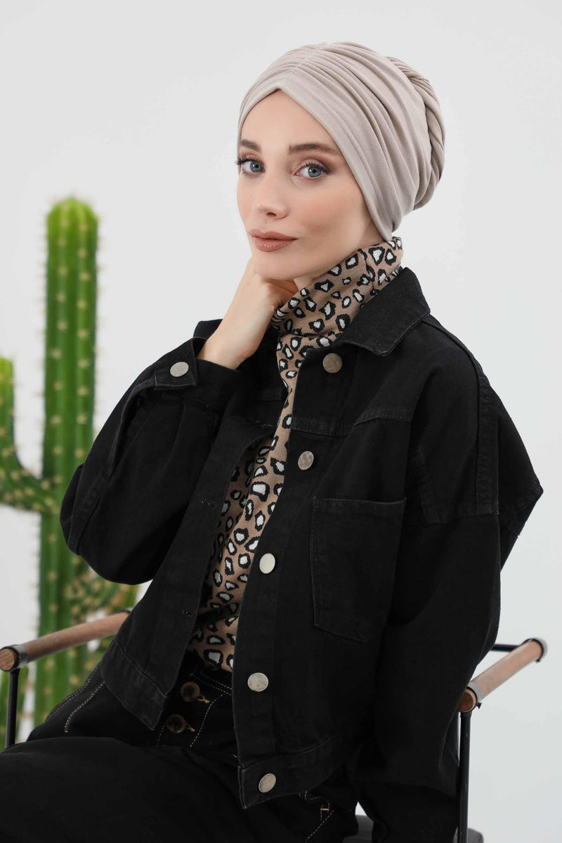 Seamless Winter Turban Bonnet with Integrated Scarf, Cozy Ribbed Headwrap for Women, Stylish Instant Turban Bonnet for Women,B-81RB
