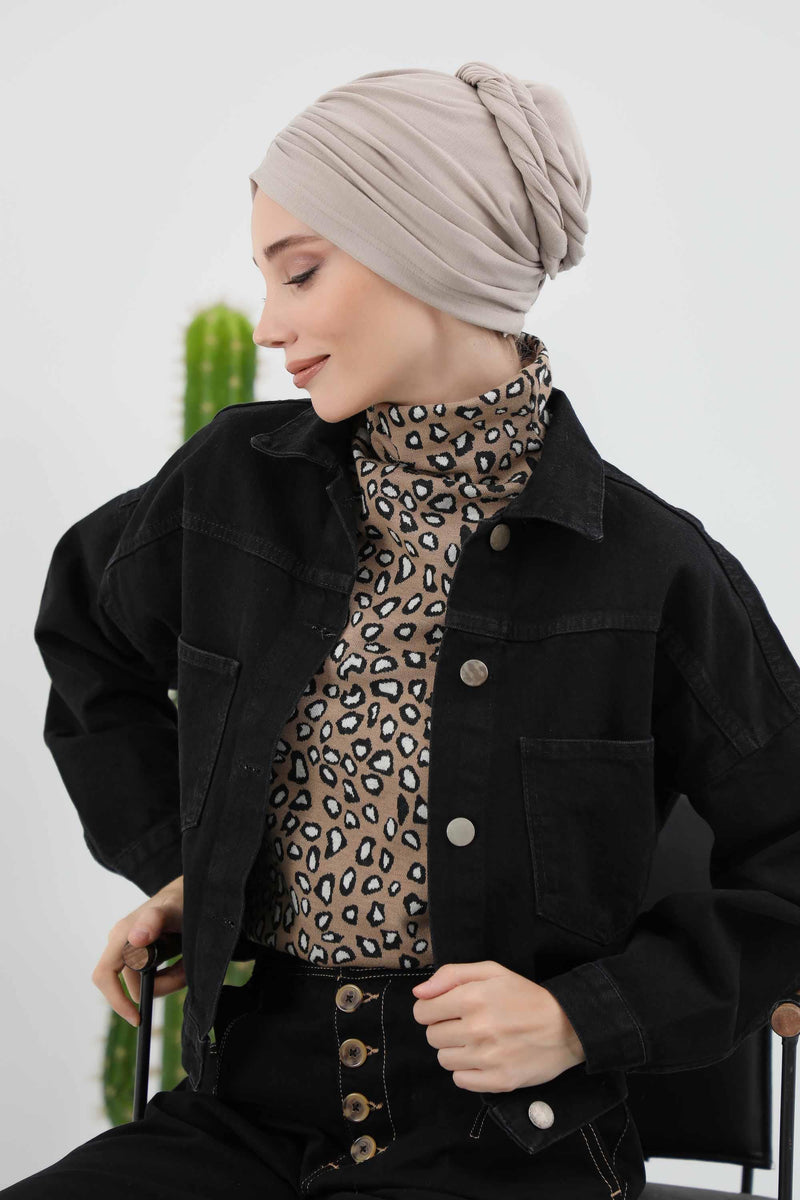 Seamless Winter Turban Bonnet with Integrated Scarf, Cozy Ribbed Headwrap for Women, Stylish Instant Turban Bonnet for Women,B-81RB