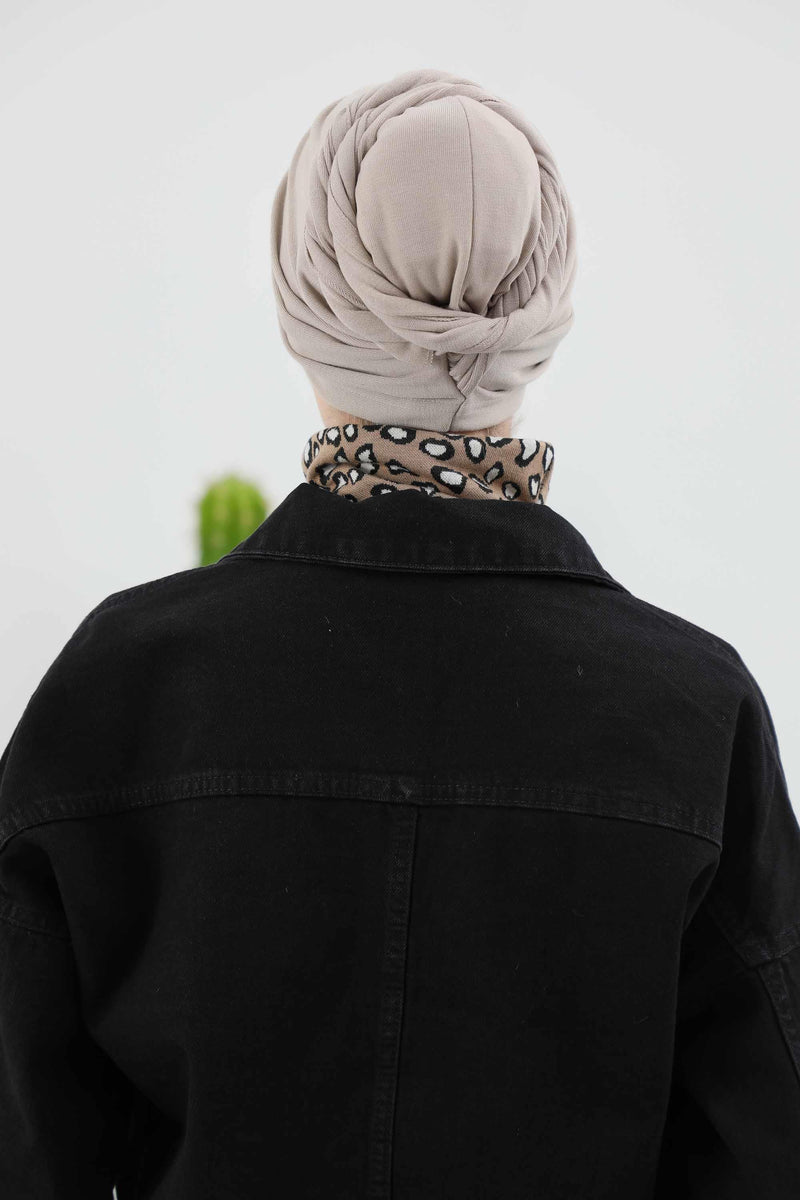 Seamless Winter Turban Bonnet with Integrated Scarf, Cozy Ribbed Headwrap for Women, Stylish Instant Turban Bonnet for Women,B-81RB