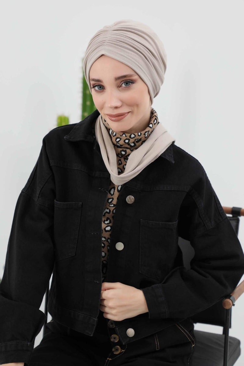 Seamless Winter Turban Bonnet with Integrated Scarf, Cozy Ribbed Headwrap for Women, Stylish Instant Turban Bonnet for Women,B-81RB
