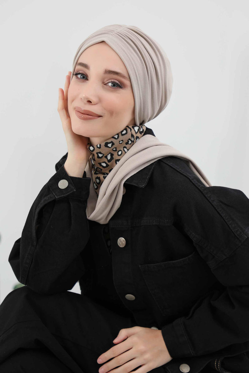 Seamless Winter Turban Bonnet with Integrated Scarf, Cozy Ribbed Headwrap for Women, Stylish Instant Turban Bonnet for Women,B-81RB