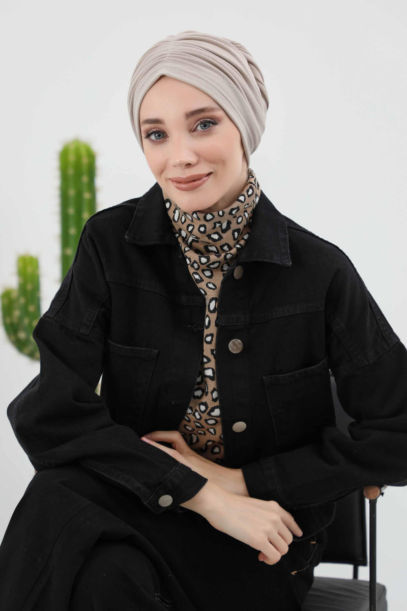 Seamless Winter Turban Bonnet with Integrated Scarf, Cozy Ribbed Headwrap for Women, Stylish Instant Turban Bonnet for Women,B-81RB