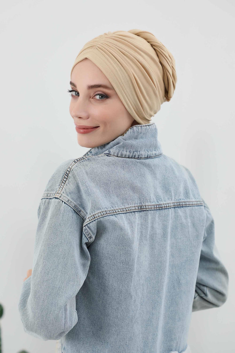 Seamless Winter Turban Bonnet with Integrated Scarf, Cozy Ribbed Headwrap for Women, Stylish Instant Turban Bonnet for Women,B-81RB