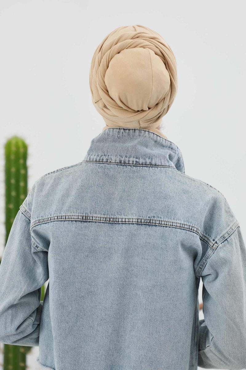 Seamless Winter Turban Bonnet with Integrated Scarf, Cozy Ribbed Headwrap for Women, Stylish Instant Turban Bonnet for Women,B-81RB