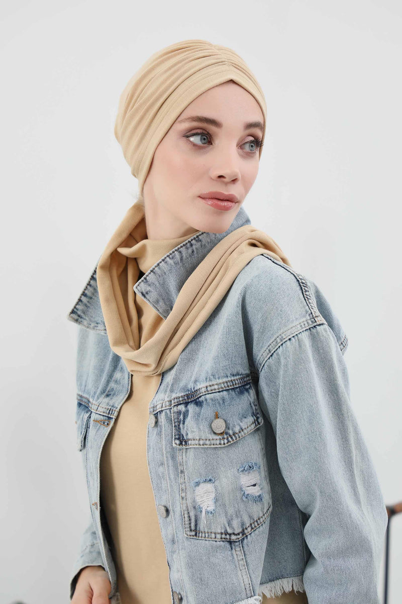 Seamless Winter Turban Bonnet with Integrated Scarf, Cozy Ribbed Headwrap for Women, Stylish Instant Turban Bonnet for Women,B-81RB