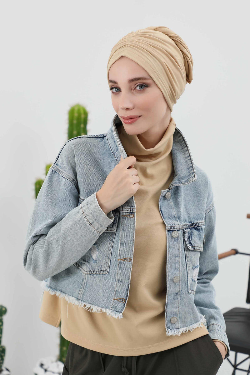 Seamless Winter Turban Bonnet with Integrated Scarf, Cozy Ribbed Headwrap for Women, Stylish Instant Turban Bonnet for Women,B-81RB