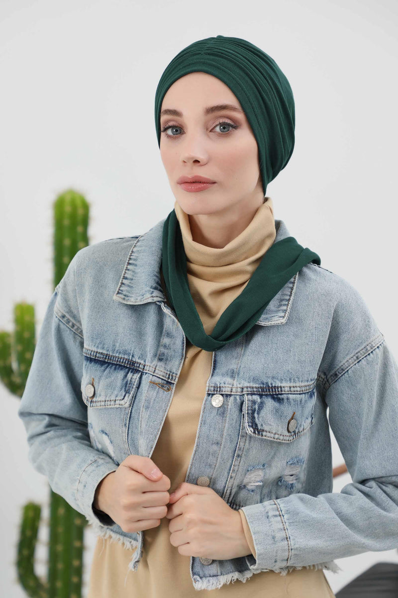 Seamless Winter Turban Bonnet with Integrated Scarf, Cozy Ribbed Headwrap for Women, Stylish Instant Turban Bonnet for Women,B-81RB