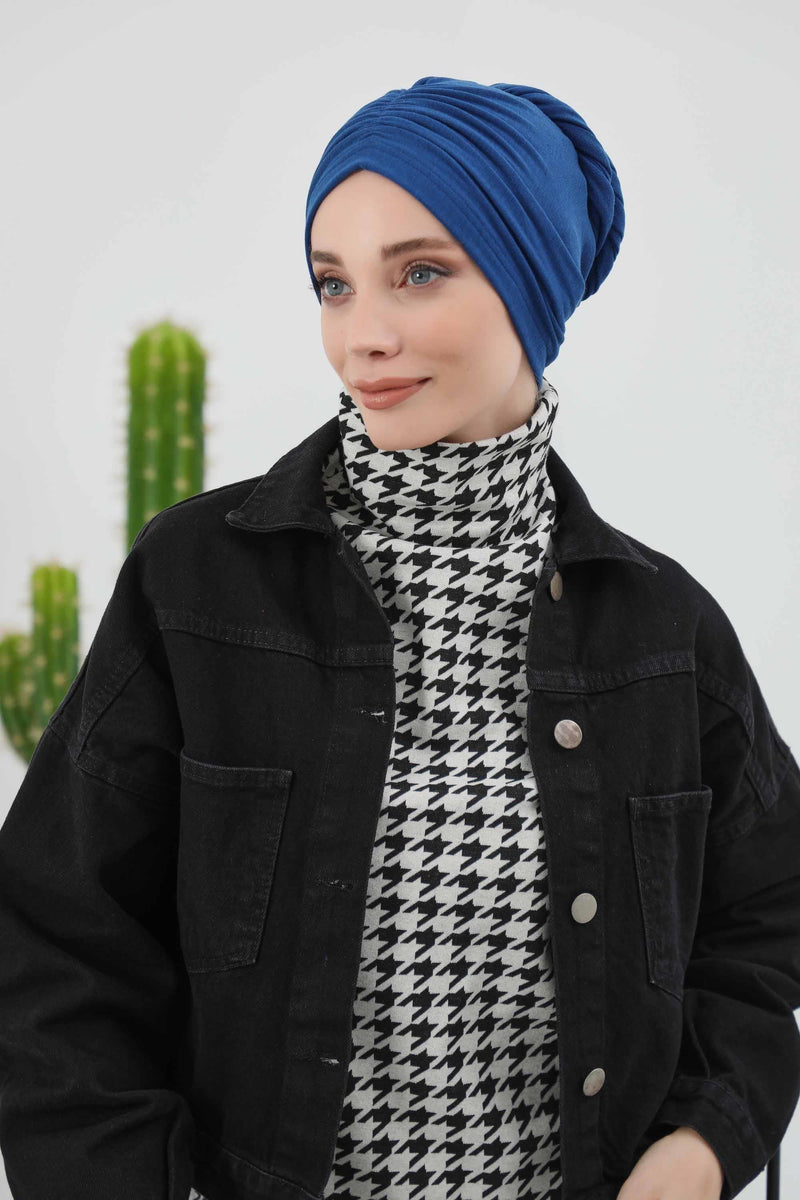 Seamless Winter Turban Bonnet with Integrated Scarf, Cozy Ribbed Headwrap for Women, Stylish Instant Turban Bonnet for Women,B-81RB