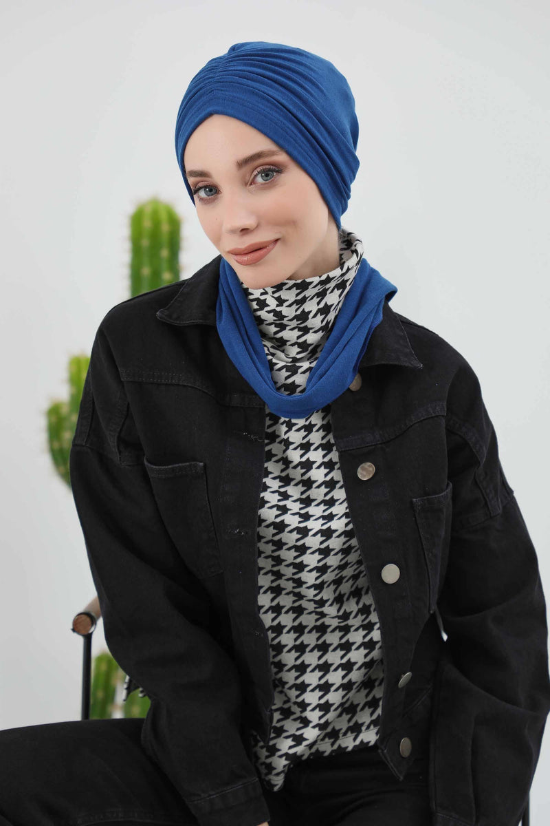 Seamless Winter Turban Bonnet with Integrated Scarf, Cozy Ribbed Headwrap for Women, Stylish Instant Turban Bonnet for Women,B-81RB