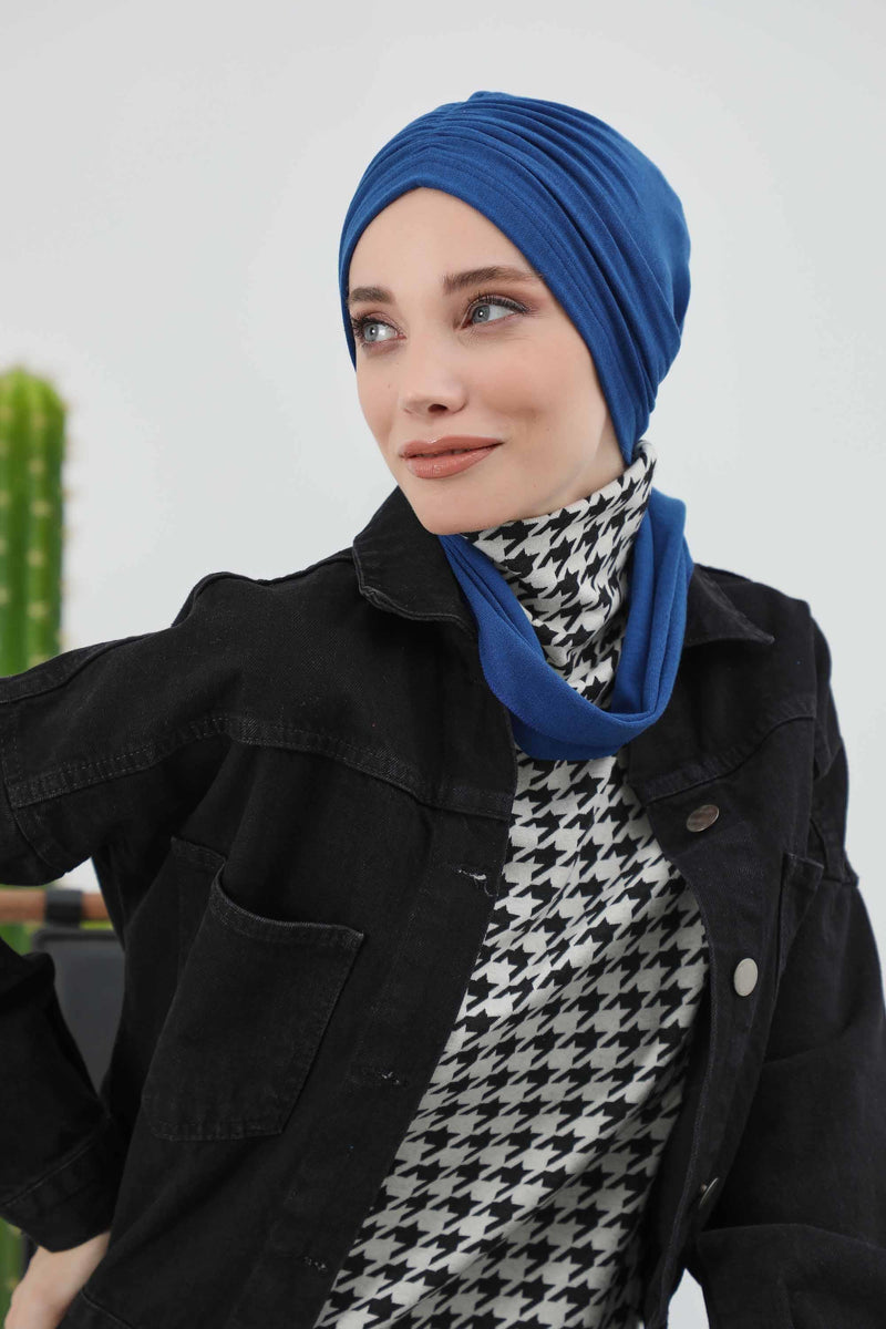 Seamless Winter Turban Bonnet with Integrated Scarf, Cozy Ribbed Headwrap for Women, Stylish Instant Turban Bonnet for Women,B-81RB