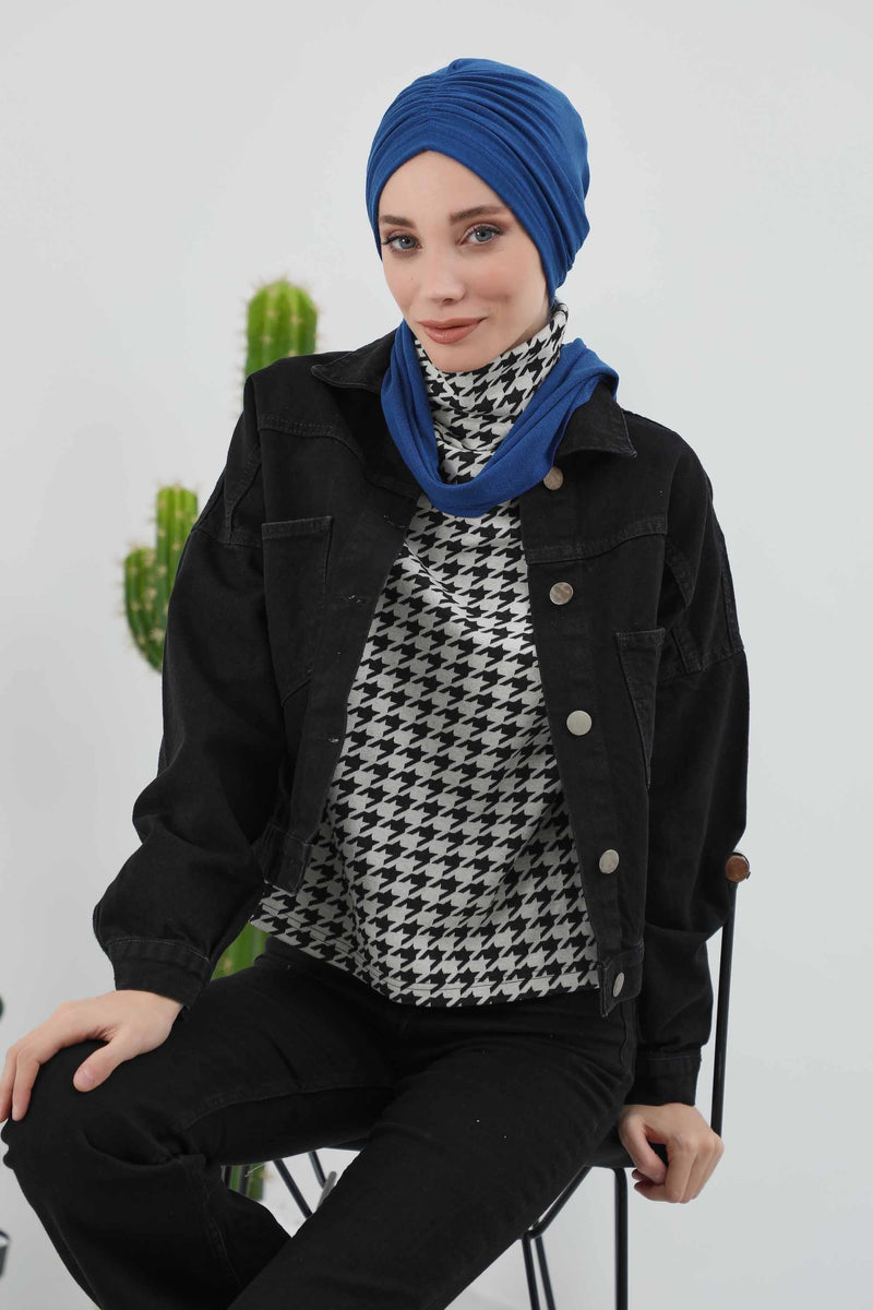 Seamless Winter Turban Bonnet with Integrated Scarf, Cozy Ribbed Headwrap for Women, Stylish Instant Turban Bonnet for Women,B-81RB