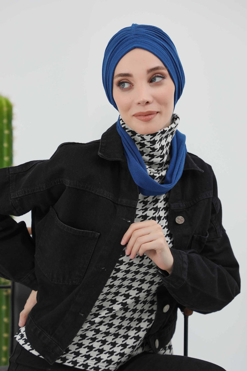 Seamless Winter Turban Bonnet with Integrated Scarf, Cozy Ribbed Headwrap for Women, Stylish Instant Turban Bonnet for Women,B-81RB