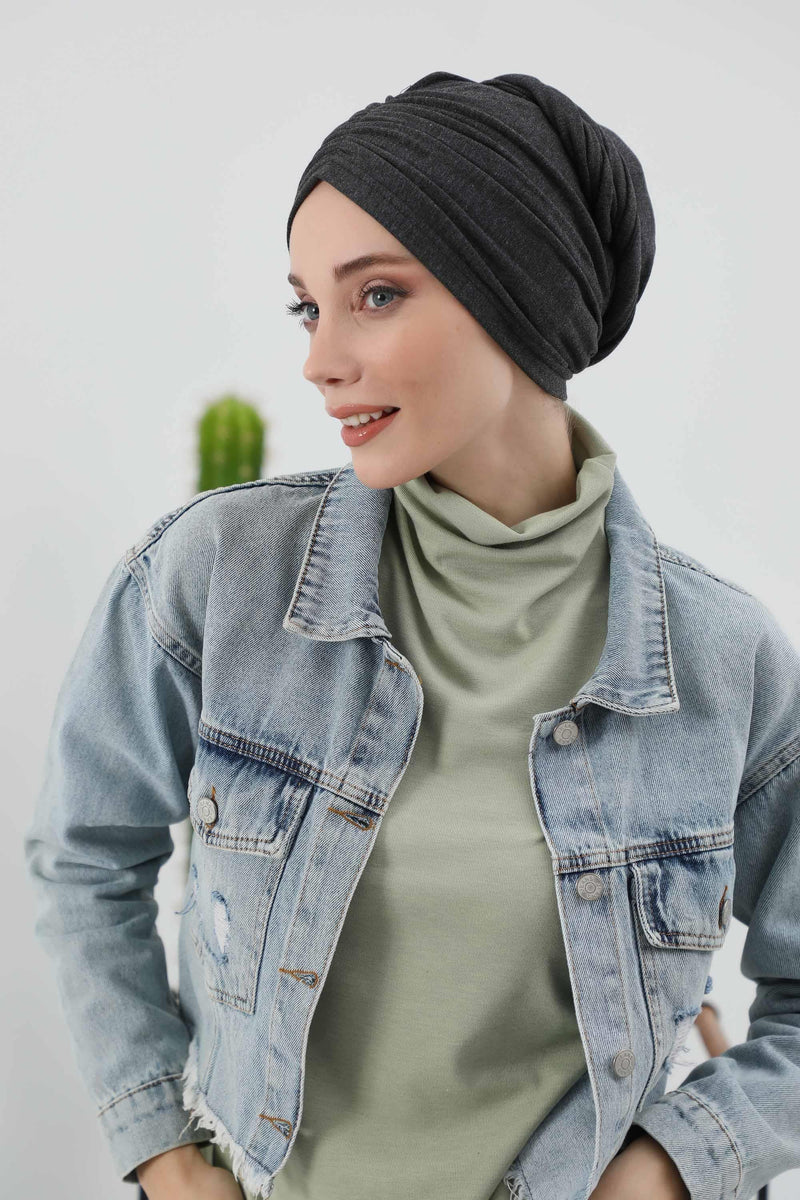 Seamless Winter Turban Bonnet with Integrated Scarf, Cozy Ribbed Headwrap for Women, Stylish Instant Turban Bonnet for Women,B-81RB