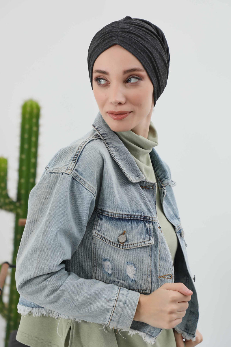 Seamless Winter Turban Bonnet with Integrated Scarf, Cozy Ribbed Headwrap for Women, Stylish Instant Turban Bonnet for Women,B-81RB