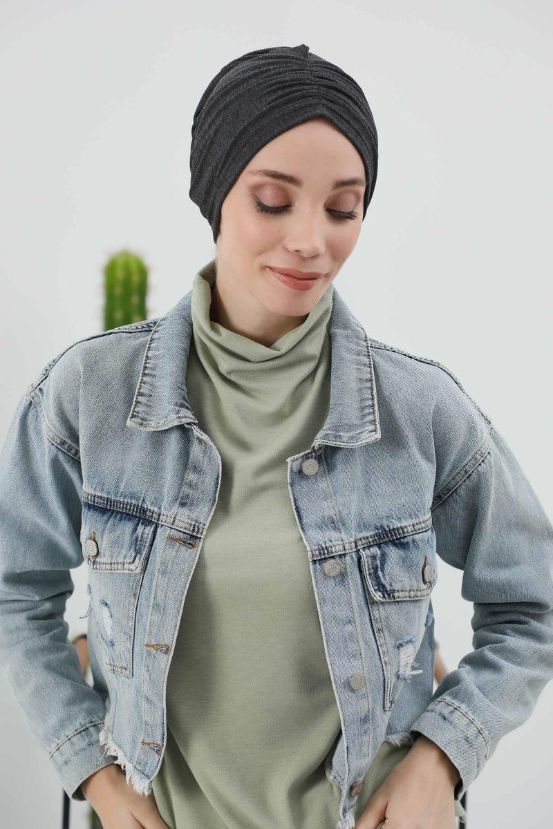 Seamless Winter Turban Bonnet with Integrated Scarf, Cozy Ribbed Headwrap for Women, Stylish Instant Turban Bonnet for Women,B-81RB
