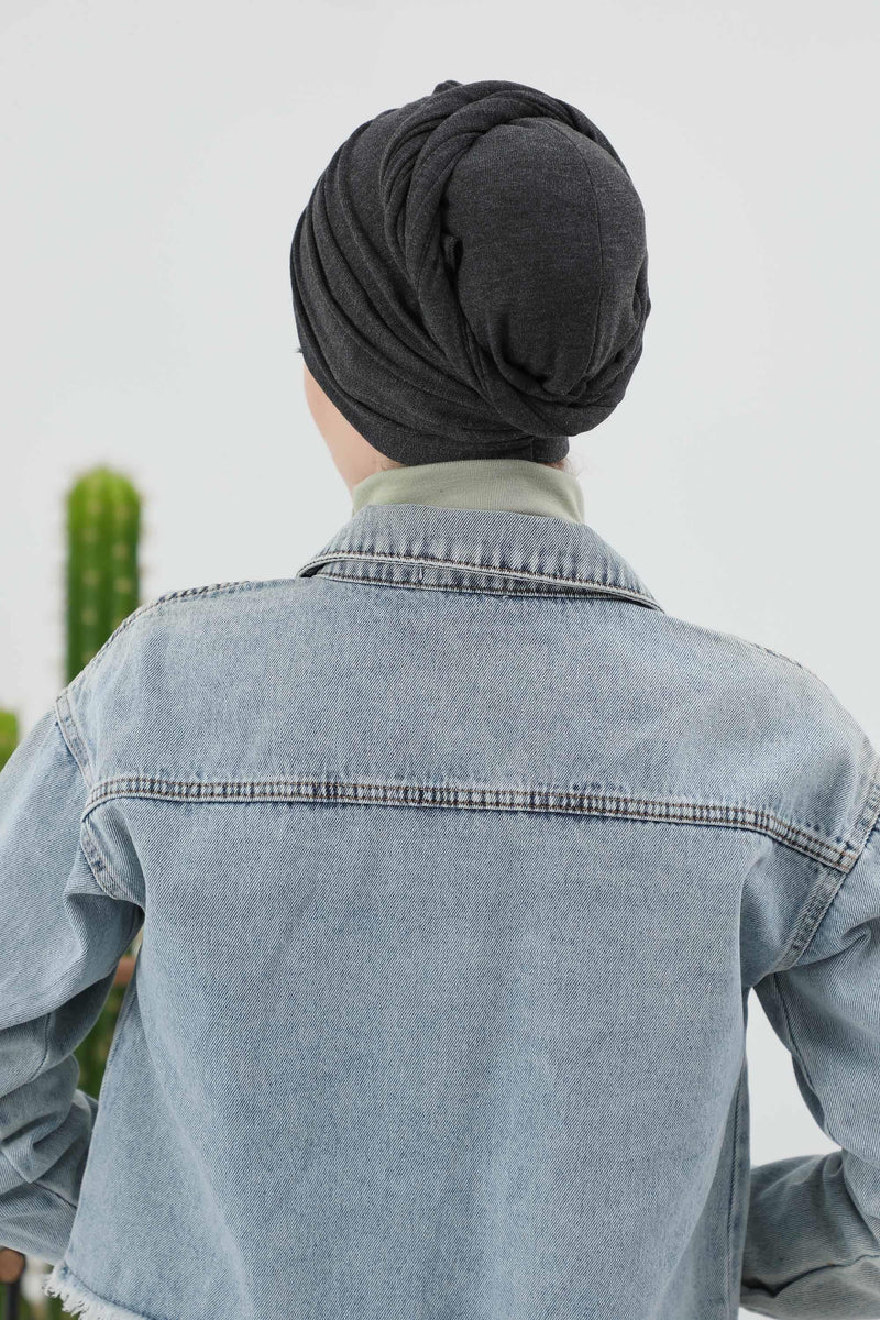 Seamless Winter Turban Bonnet with Integrated Scarf, Cozy Ribbed Headwrap for Women, Stylish Instant Turban Bonnet for Women,B-81RB