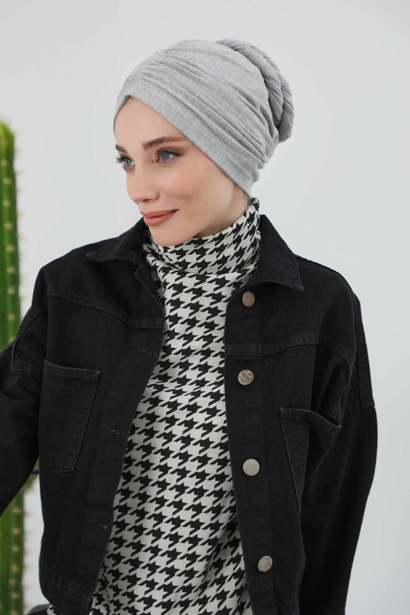 Seamless Winter Turban Bonnet with Integrated Scarf, Cozy Ribbed Headwrap for Women, Stylish Instant Turban Bonnet for Women,B-81RB