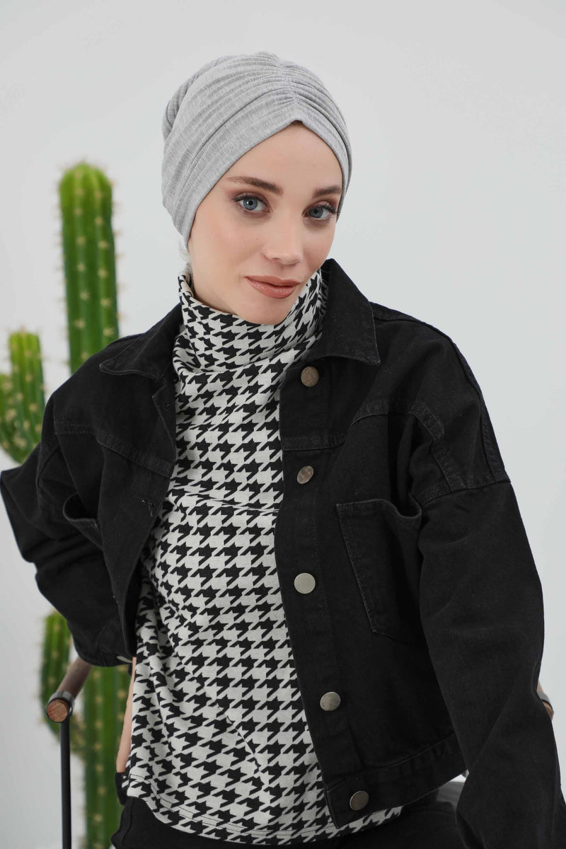 Seamless Winter Turban Bonnet with Integrated Scarf, Cozy Ribbed Headwrap for Women, Stylish Instant Turban Bonnet for Women,B-81RB