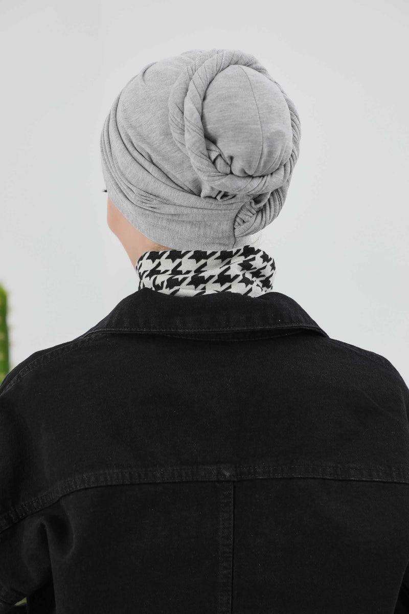 Seamless Winter Turban Bonnet with Integrated Scarf, Cozy Ribbed Headwrap for Women, Stylish Instant Turban Bonnet for Women,B-81RB