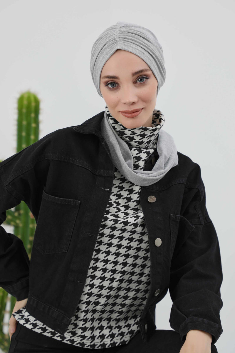 Seamless Winter Turban Bonnet with Integrated Scarf, Cozy Ribbed Headwrap for Women, Stylish Instant Turban Bonnet for Women,B-81RB