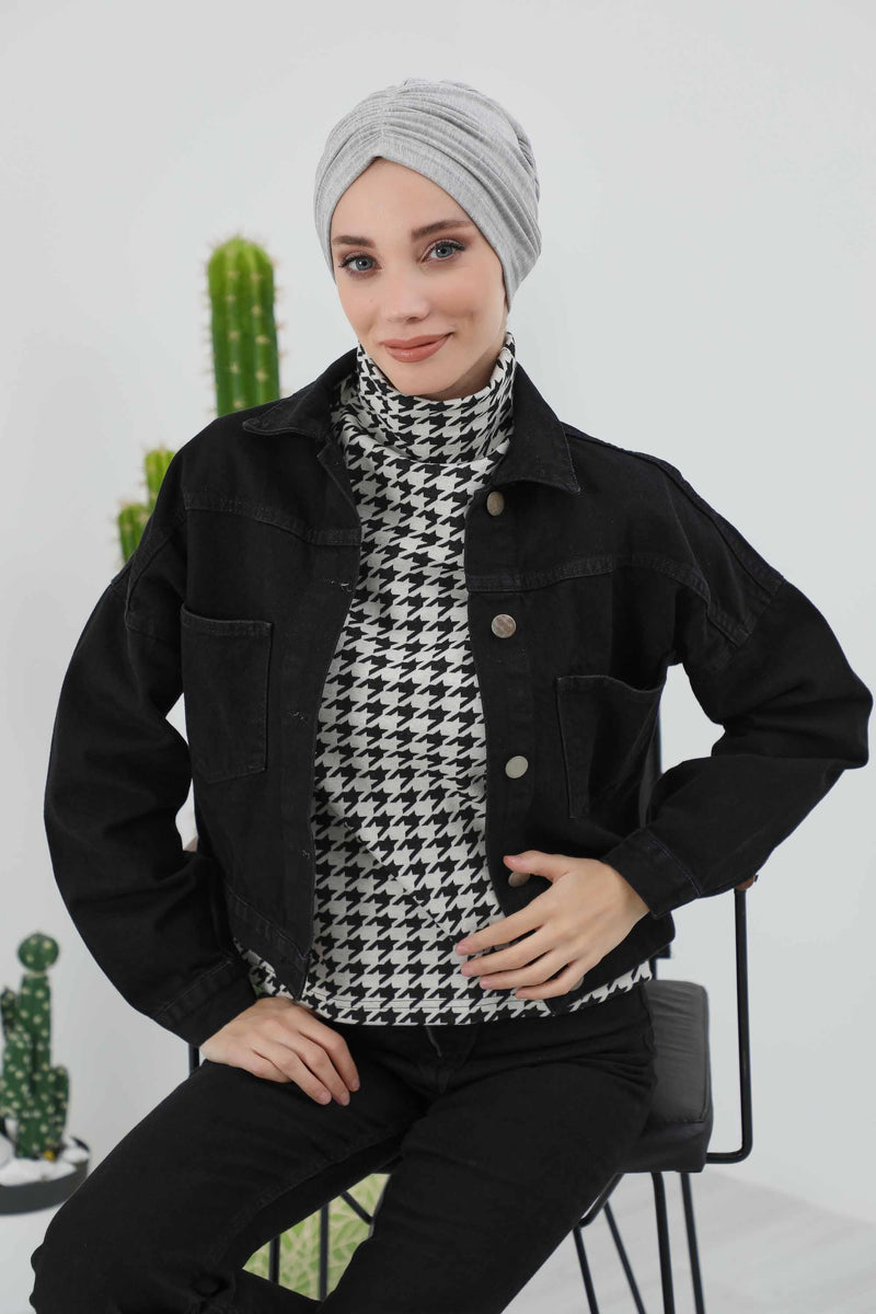 Seamless Winter Turban Bonnet with Integrated Scarf, Cozy Ribbed Headwrap for Women, Stylish Instant Turban Bonnet for Women,B-81RB