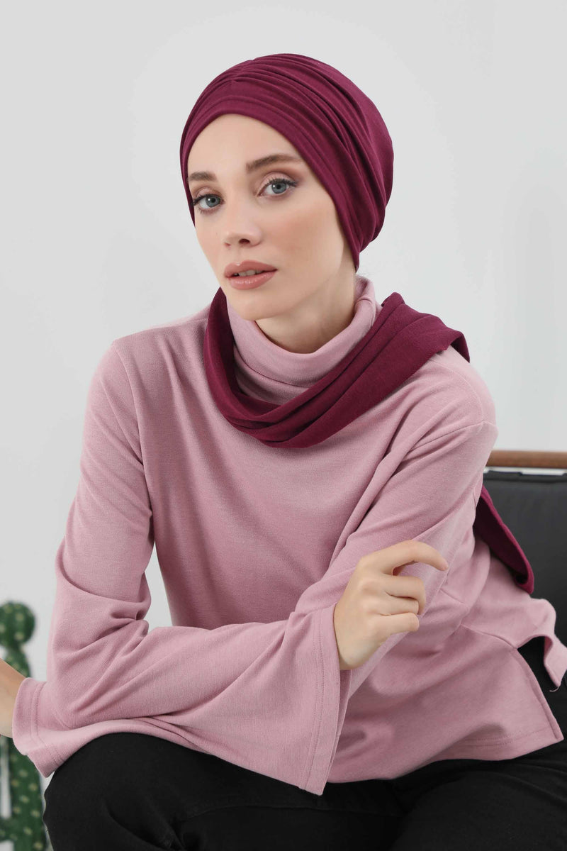 Seamless Winter Turban Bonnet with Integrated Scarf, Cozy Ribbed Headwrap for Women, Stylish Instant Turban Bonnet for Women,B-81RB