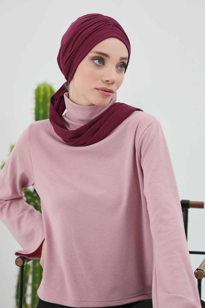 Seamless Winter Turban Bonnet with Integrated Scarf, Cozy Ribbed Headwrap for Women, Stylish Instant Turban Bonnet for Women,B-81RB