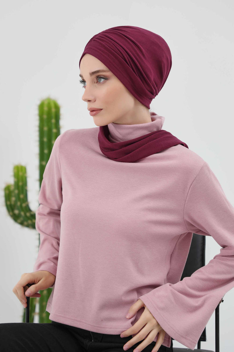 Seamless Winter Turban Bonnet with Integrated Scarf, Cozy Ribbed Headwrap for Women, Stylish Instant Turban Bonnet for Women,B-81RB