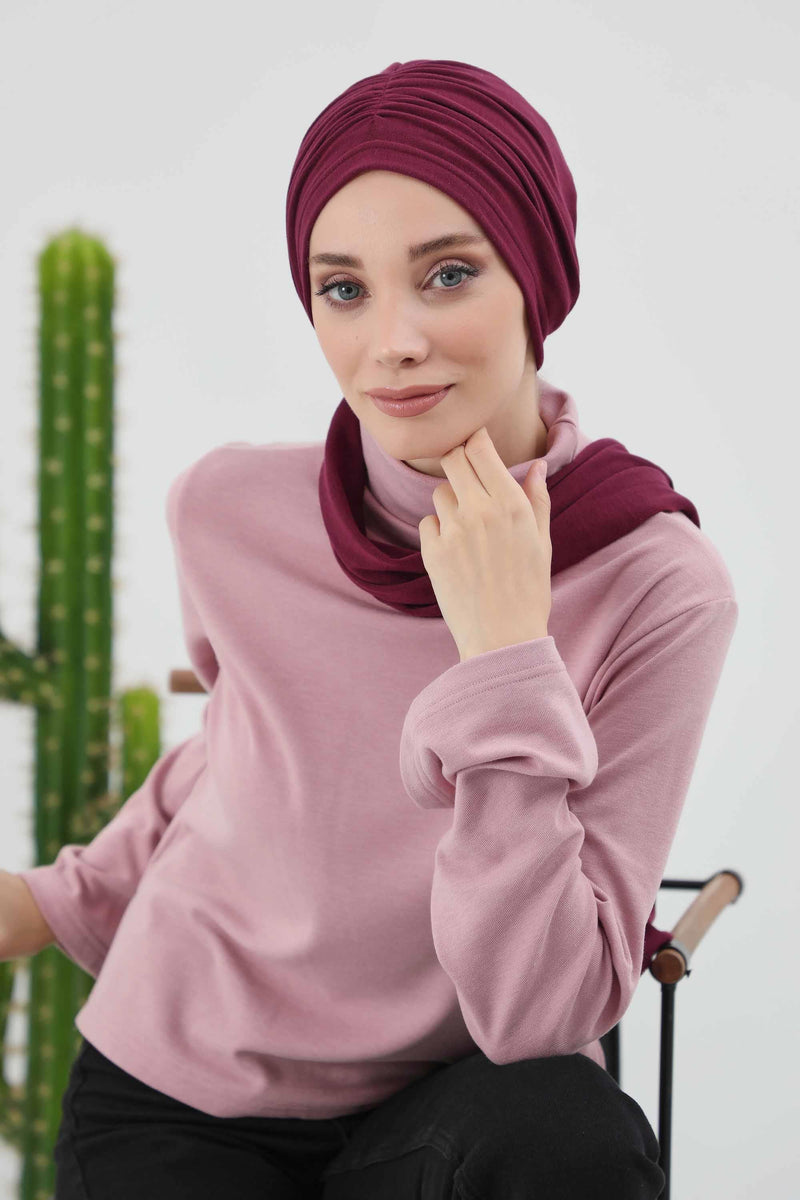 Seamless Winter Turban Bonnet with Integrated Scarf, Cozy Ribbed Headwrap for Women, Stylish Instant Turban Bonnet for Women,B-81RB